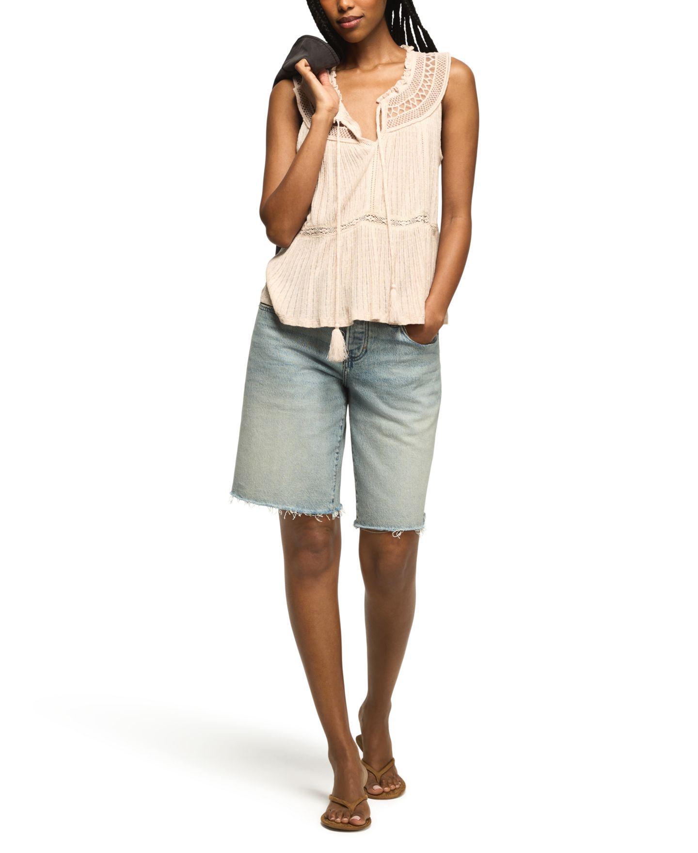 Женский топ Lucky Brand Peplum Lace Trimmed Sleeveless, цвет: Morganite — фото 2