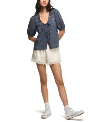 Women's Smocked Yoke Button-Down Top