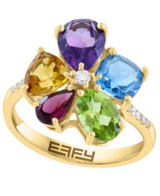 Multi-Gemstone (3-5/8 ct. t.w.) and Diamond (1/10 ct. t.w.) Ring in 14k Yellow Gold