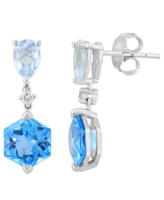 Blue Topaz (3-1/2 ct. t.w.), Aquamarine (5/8 ct. t.w.) and Diamond (1/20 ct. t.w.) Drop Earrings in 14k White Gold
