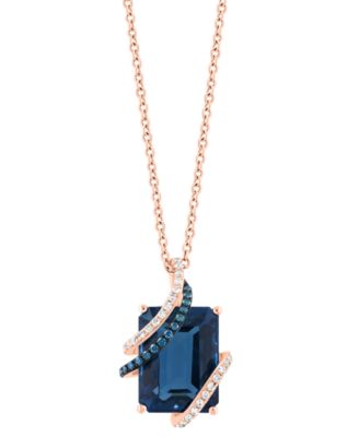London Blue Topaz (7-3/4 ct. t.w.), White Diamond (1/10 ct. t.w.) and Blue Diamond (1/20 ct. t.w.) Pendant Necklace in 14k Rose Gold