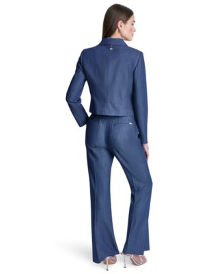 Petite Dressy Denim Notch Collar Cropped Jacket