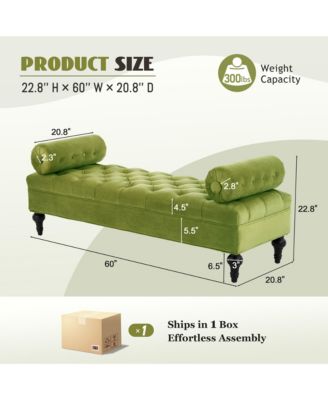 Modern Velvet Ottoman Bench, Comfy Upholstered Footstool with 2 Detachable Pillows, Bedroom End of Bed Bench for Living Room, Entryway