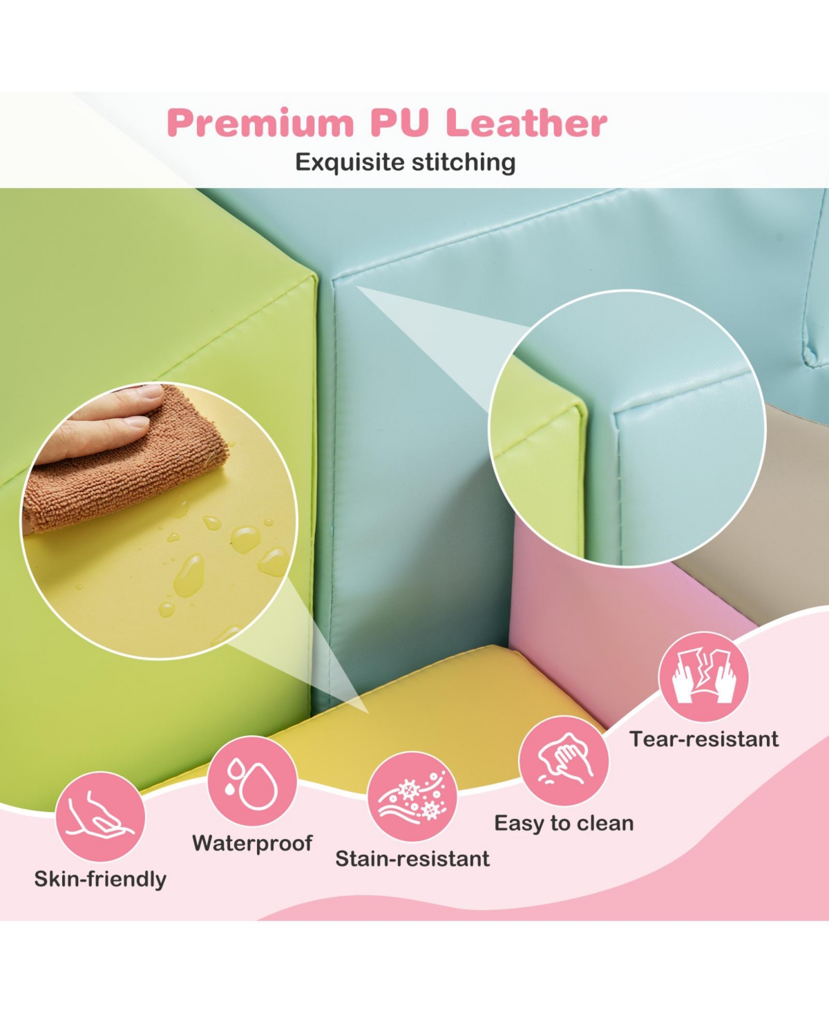 Mecale 10-Piece Soft Foam Climbing Blocks for Toddlers, Pu Leather Covers