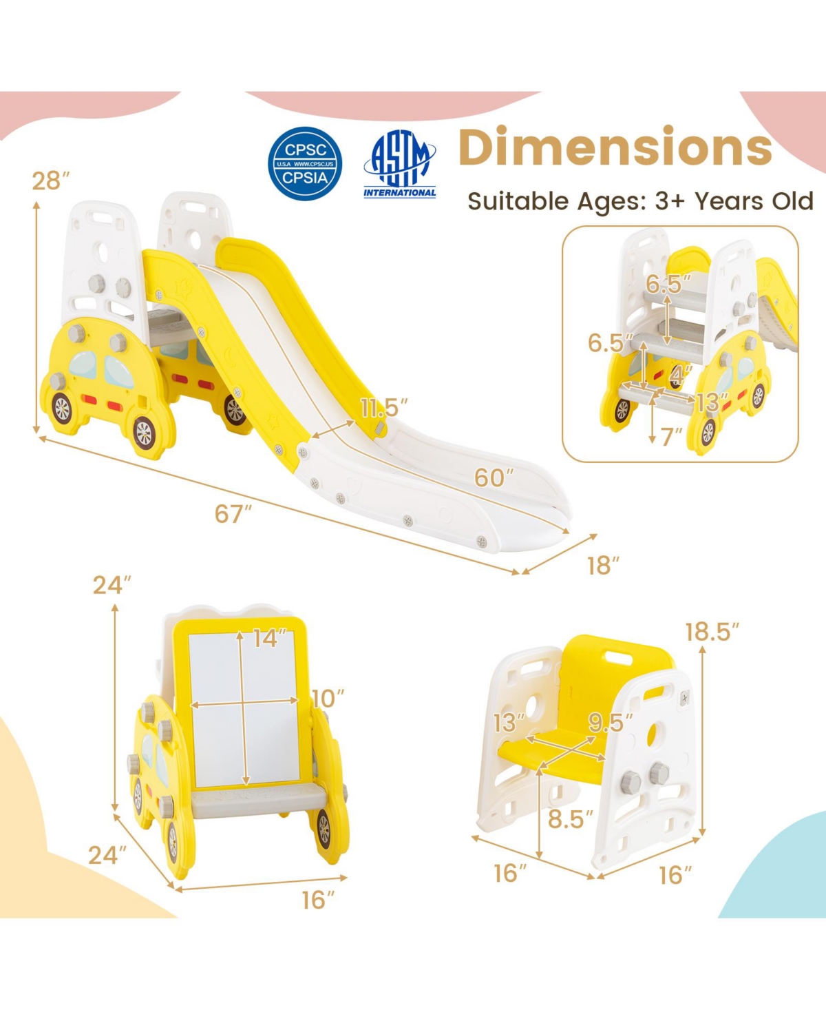 Mecale 5-in-1 Convertible Toddler Slide Set with Art Easel, Stool and Book Rack
