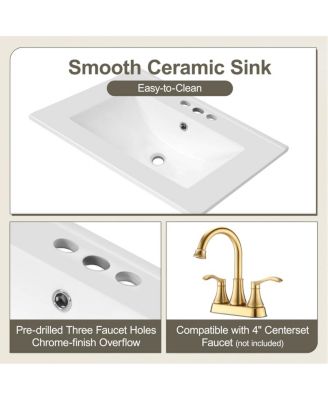 24" Bathroom Vanity with Ceramic Sink, Deep Drawer and Pull Out Basket