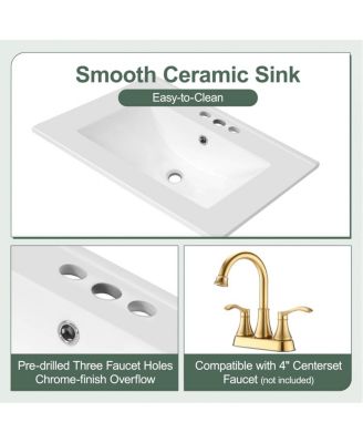 24" Bathroom Vanity with Ceramic Sink, Deep Drawer & Pull-Out Basket