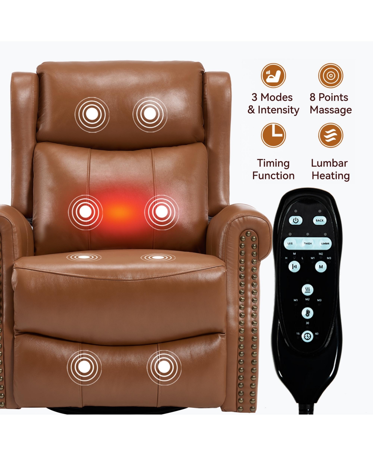 Clihome Manual Recliner Chair Heat Massage with Rocker and Swivel