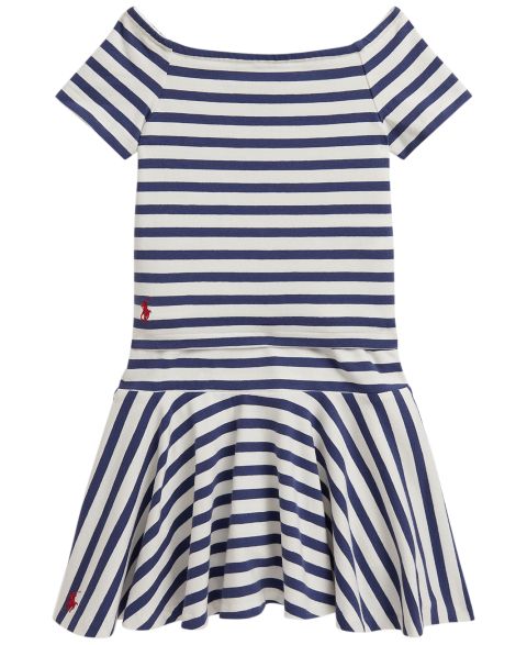 Комплект для девочек Polo Ralph Lauren футболка в полоску и юбка-шорты, цвет: Белый / Тёмно-синий