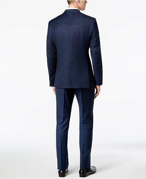 Calvin Klein CLOSEOUT! Men's X-Fit Blue/Charcoal Birdseye Slim Fit Suit ...