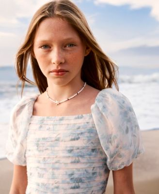 Girls' Emerson Organza Puff-Sleeve Square Neck Top