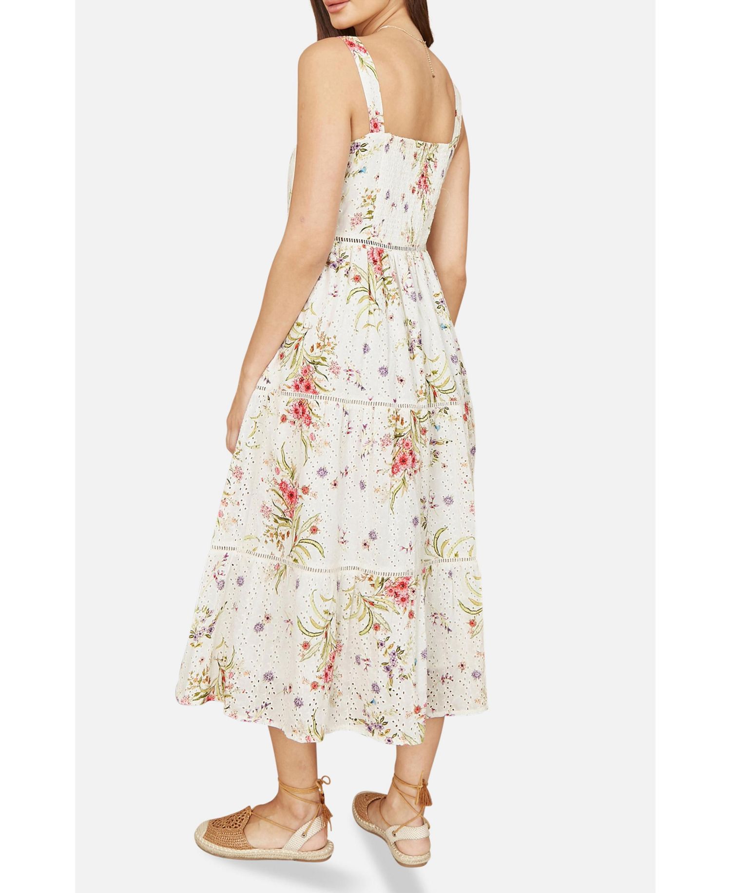 Women's Floral Broderie Anglaise Midi Sun Dress