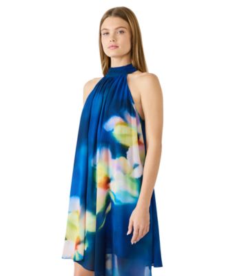 Juniors' Printed Halter Neck High-Low Dress