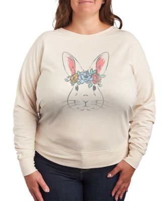 Plus Size Instant Message Bunny Face Vintage Faded French Terry Long-Sleeve T-Shirt