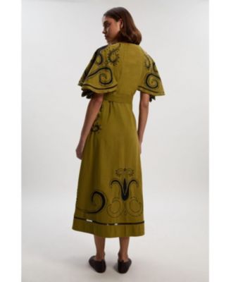 Women's Baroque Cape Sleeve Midi Dress
