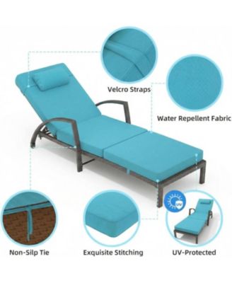 2-Piece Rattan Patio Folding Chaise Lounge, 5-Position Adjustable Backrest with Cushion and Pillow for Poolside, Backyard, Deck