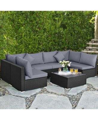 7PCS Patio Wicker Sofa Set Sectional Conversation Furniture Set Garden