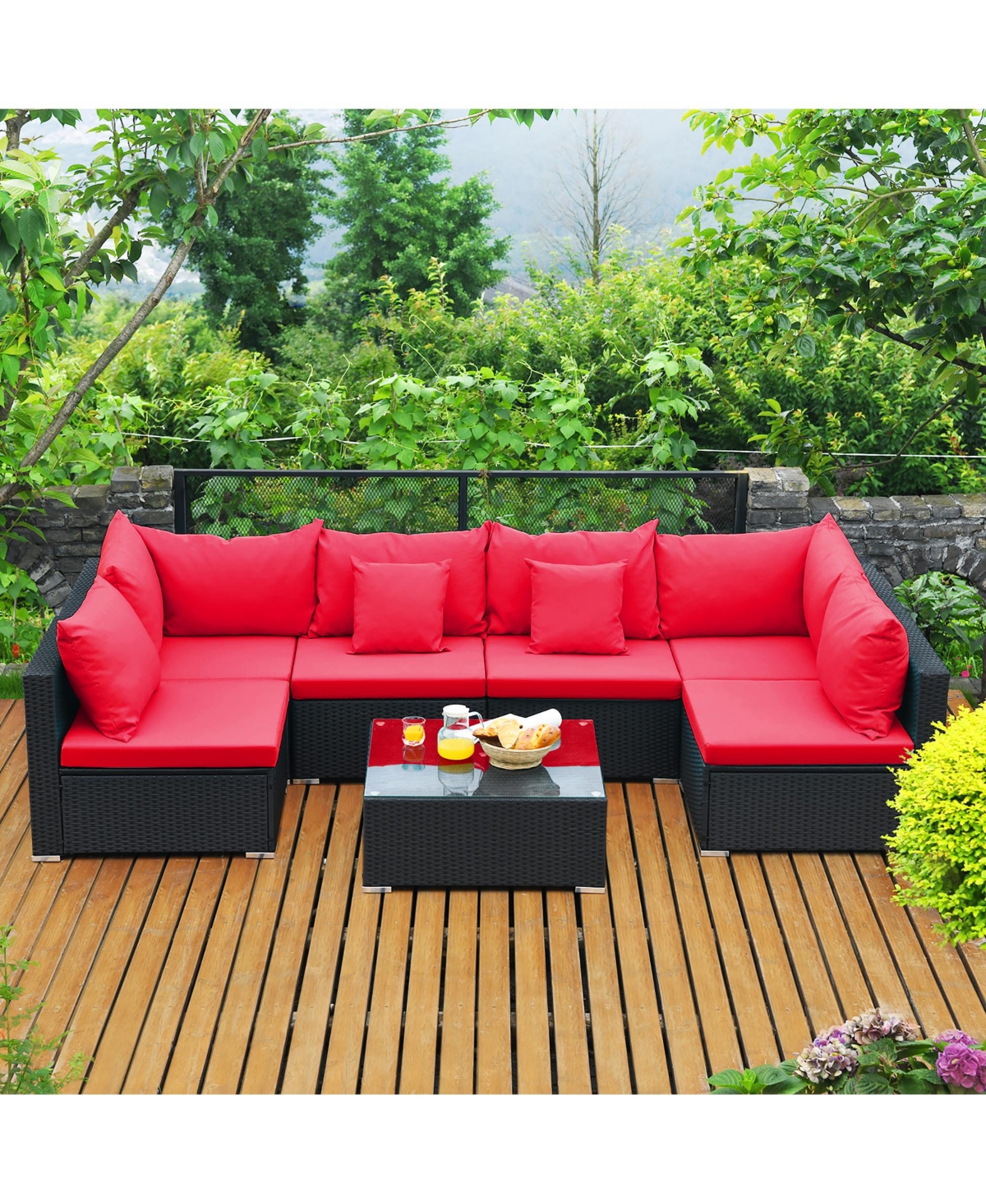 7PCS Patio Wicker Sofa Set Sectional Conversation Furniture Garden