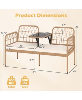 Patio 2-Seater Rattan Loveseat with Coffee Table and Soft Cushions