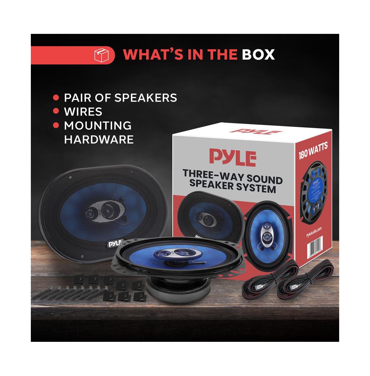Pyle 6” x 8” Car Sound Speakers - Pyle PL683BL 3-Way 360 Watts Poly Cone, 4 Ohm, 70-20kHz, Butyl Rubber Surround