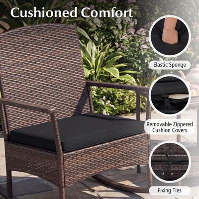 3 PCS Patio Rocking Set Wicker Rocking Chairs with 2-Tier Coffee Table