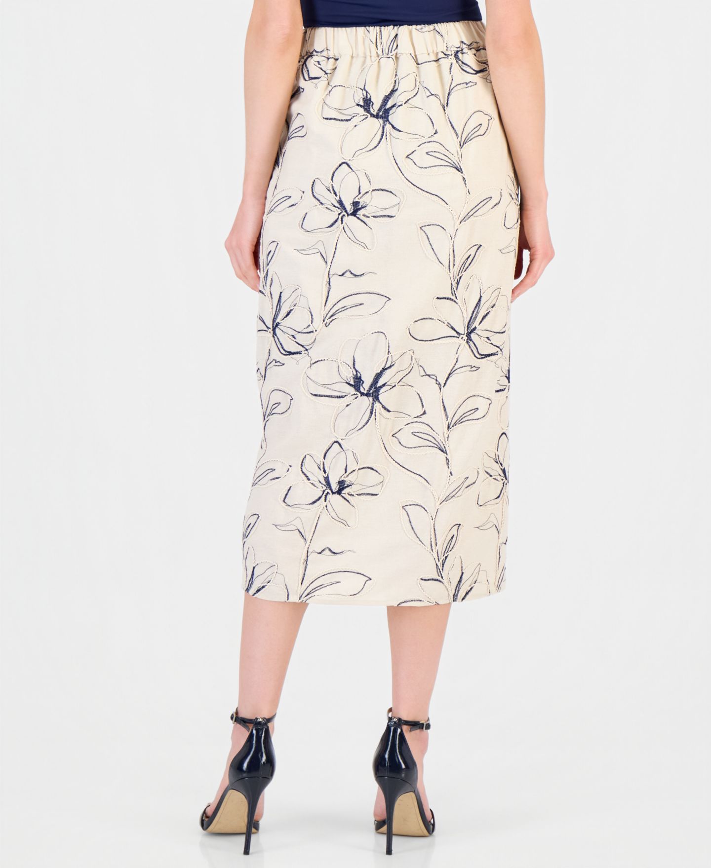 Женская юбка Anne Klein Linen-Blend Embroidered Faux-Wrap Midi, цвет: Натуральный разноцветный — фото 4
