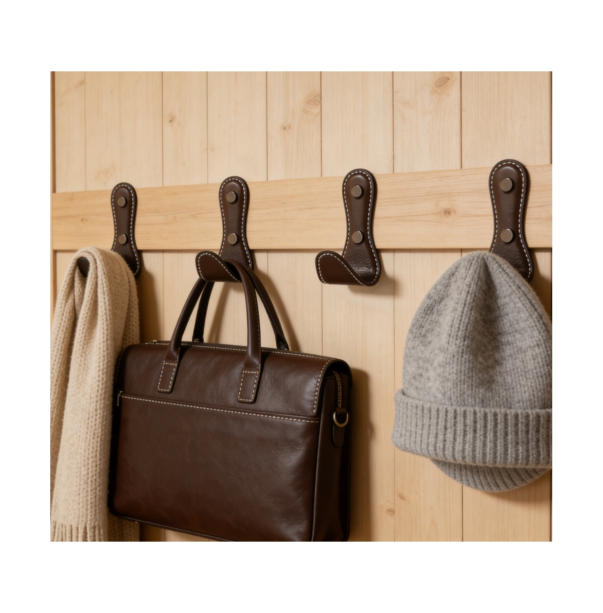 Yigii 4Pc Leather-Wrapped Zinc Alloy Wall Hooks for Home