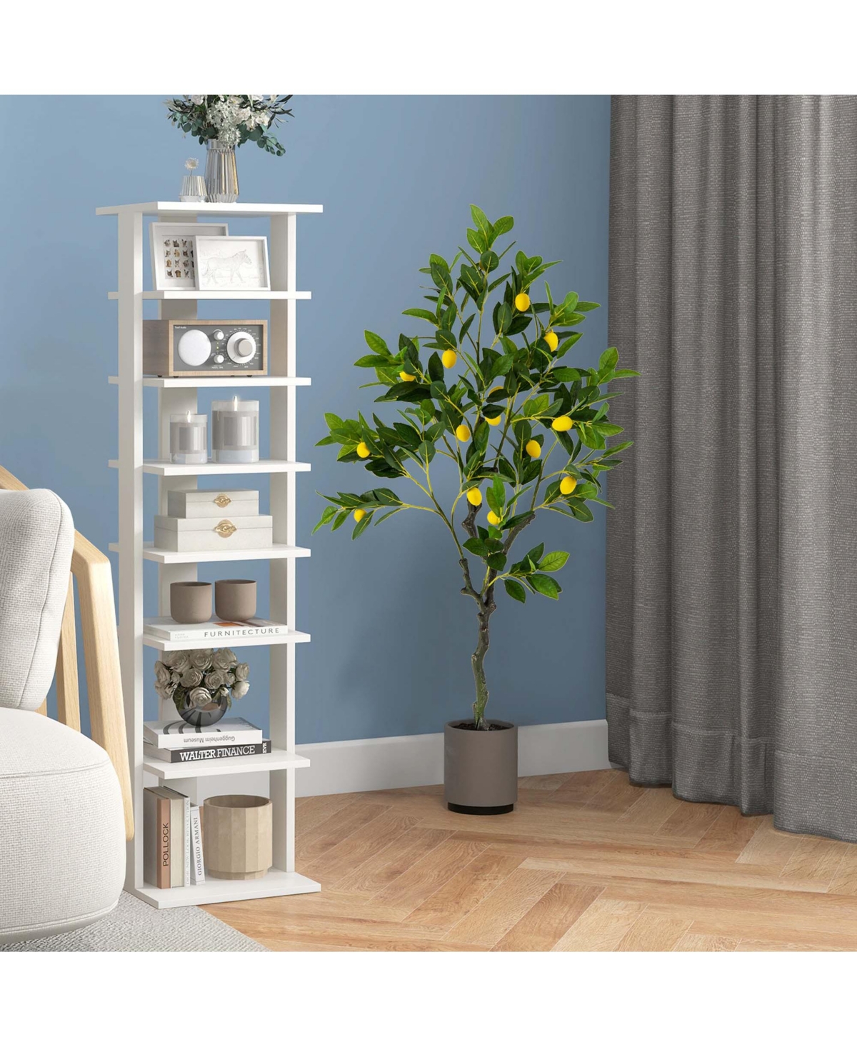 Costway 2 Pieces 4 Feet Tall Artificial Lemon Tree with Lemon Fruits, Cement Pot