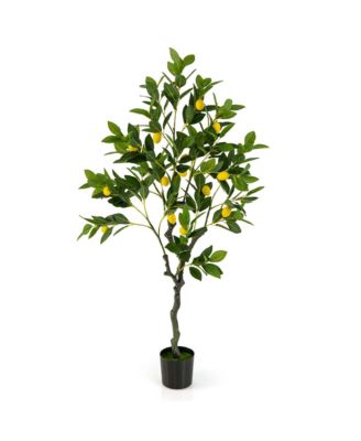 2 Pieces 4 Feet Tall Artificial Lemon Tree with Lemon Fruits, Cement Pot