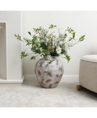 Rustic Gray with Weathered White Finish 14.8-Inch Tall Stoneware Vase for Farmhouse Decor