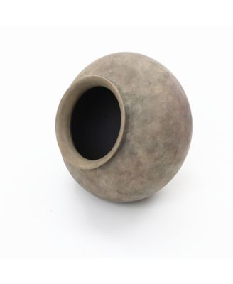 Rustic Ceramic Vase, 12.2" Wide Terracotta Pot with Earthy Gray-Brown Finish, Handcrafted