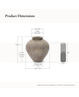 Rustic Ceramic Vase, 12.6" Tall Terracotta Pot with Earthy Gray-Brown Finish, Handcrafted