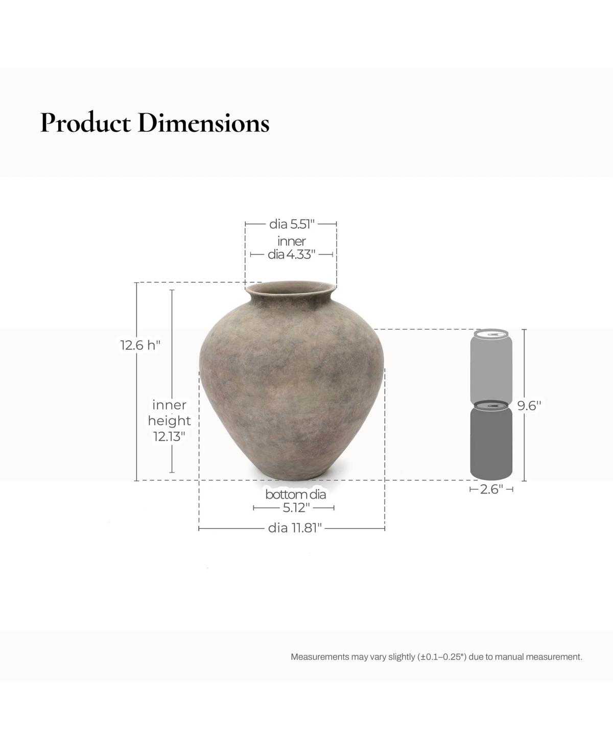 LuxenHome Rustic Ceramic Vase, 12.6" Tall Terracotta Pot with Earthy Gray-Brown Finish, Handcrafted