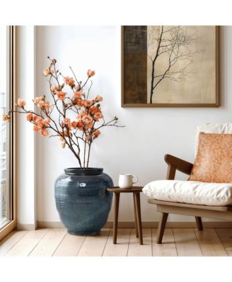 Blue Ripples Ceramic Vase, 17.3" High Elegant Centerpiece for Entryway or Living Room