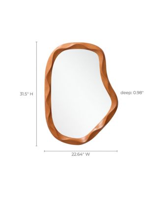 Natural Wood Finish Asymmetrical MDF Frame Wall Mirror, 31.5" H  x  22.6" W