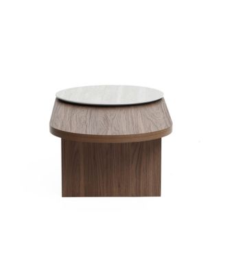 Travertine-Style and Walnut Finish MDF Wood Oval Coffee Table