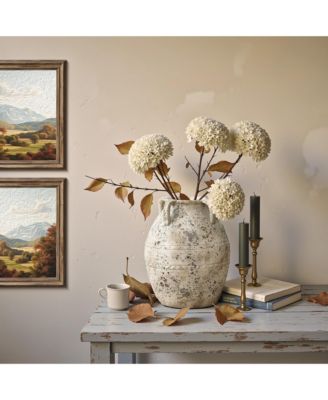 Rustic Old World Terracotta Vase, 10-Inch Round Bouquet Holder for Farmhouse Decor