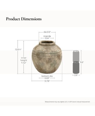 Weathered Terracotta Finish with Textured Ridges Round Vase Farmhouse Decor