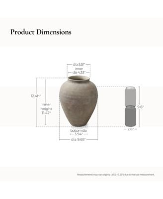 Rustic Ceramic Vase, 12.4" Tall Terracotta Pot with Earthy Gray-Brown Finish, Handcrafted