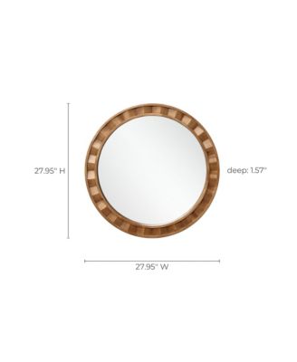 Natural Wood Frame Round Wall Mirror, 28” Rustic Wooden Decor