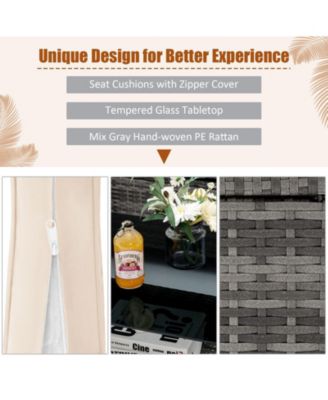 4 Pieces Patio Rattan Sofa Furniture Set with Cushion and 2-Tier Coffee Table