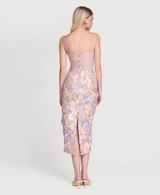 Women's Floral Applique Bustier Midi Dress