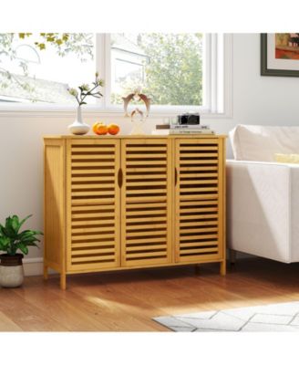 Bamboo Bathroom Cabinet 3-Door Storage Organizer w/ Shelves