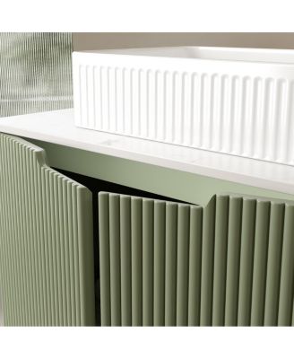 30'' Bathroom Vanity with Carrara Countertop, French Striped Ceramic Basin, Soft Close Doors & Large Storage for Modern Bathroom