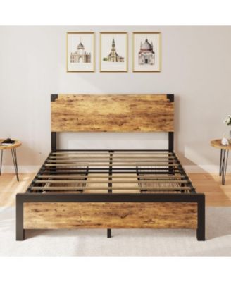 Bed Frame with 4 Storage Drawers, Metal Platform Bed Frame with Wooden Headboard and Footboard, Noise-Free, Easy Assembly