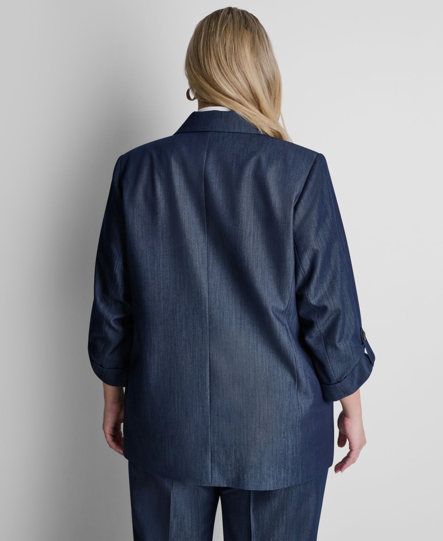 Plus Size Long-Sleeve One Button Roll Cuff Blazer