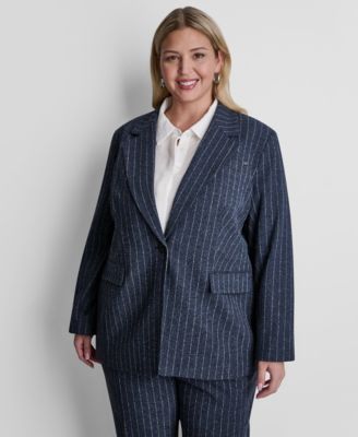 Plus Size Long-Sleeve Pinstripe Oversize One Button Blazer