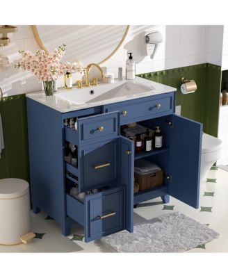 36" Bathroom Vanity with Ceramic Sink, Double-Layer Drawer, Soft Close Doors, Adjustable Shelf, Modern Storage