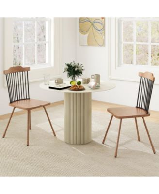 Windsor Chair Set of 2 Metal Legs Supported Dining Chair Farmhouse Armless Chair