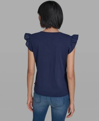 Women's Scallop Trim Boat Neck Top